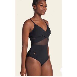 Leonisa Womens One-Piece Swimsuit With Tulle Details & Fixed Foam Cups Size M